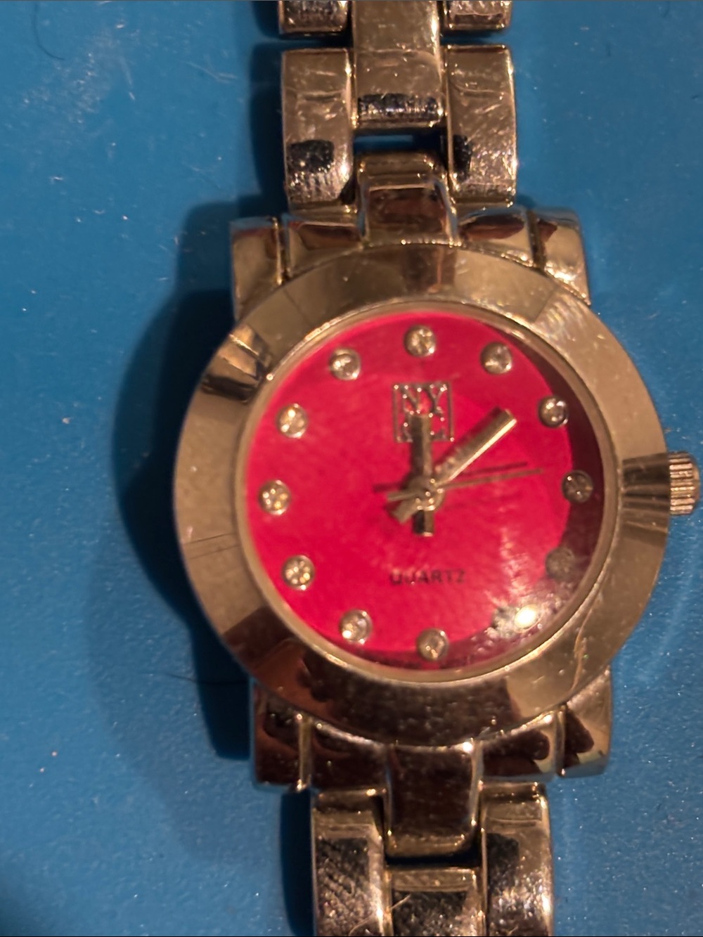New York & Company Silver-Tone Bracelet Watch with Pink Dial